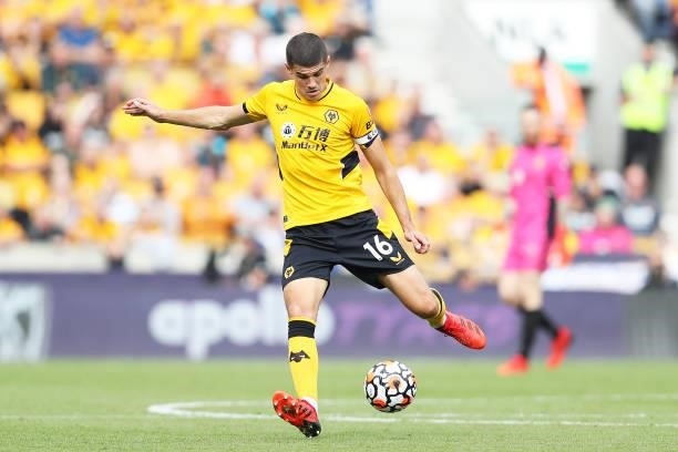 Conor Coady of Wolverhampton Wanderers in action during the Premier League match between Wolverhampton Wanderers and Brentford at Molineux on...