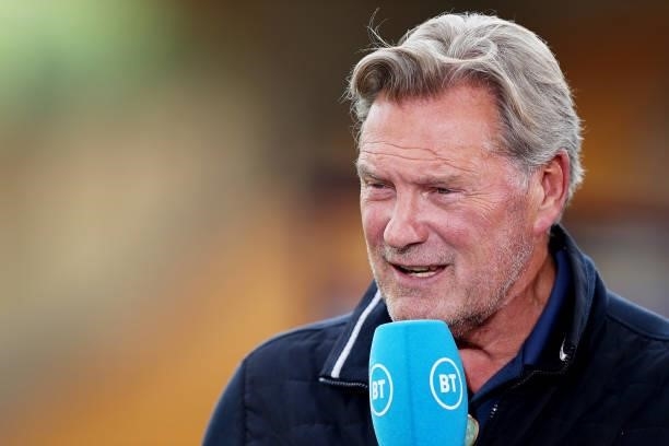 Glen Hoddle is seen speaking on BT Sport following the Premier League match between Wolverhampton Wanderers and Brentford at Molineux on September...