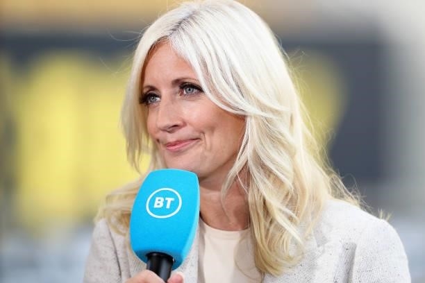 Lynsey Hipgrave is seen speaking on BT Sport following the Premier League match between Wolverhampton Wanderers and Brentford at Molineux on...