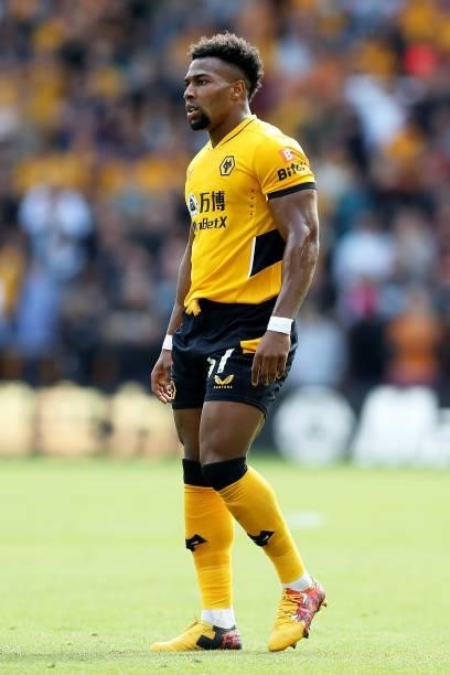 Adama Traore of Wolverhampton Wanderers looks on during the Premier League match between Wolverhampton Wanderers and Brentford at Molineux on...