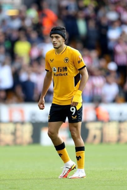 Raul Jimenez of Wolverhampton Wanderers looks on during the Premier League match between Wolverhampton Wanderers and Brentford at Molineux on...
