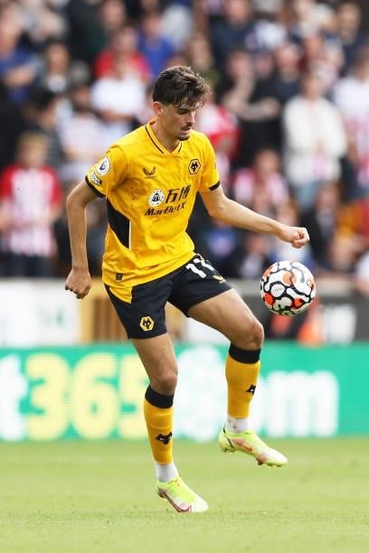 Francisco Trincao of Wolverhampton Wanderers controls the ball during the Premier League match between Wolverhampton Wanderers and Brentford at...