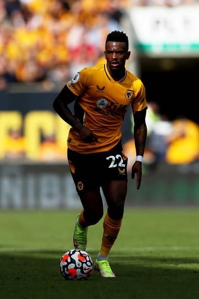Nelson Semedo of Wolverhampton Wanderers runs with the ball during the Premier League match between Wolverhampton Wanderers and Brentford at Molineux...