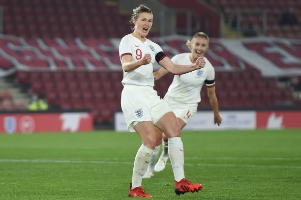Ellen White of England celebrates after scoring their side's fourth goal from the penalty spot during during the FIFA Women's World Cup 2023...