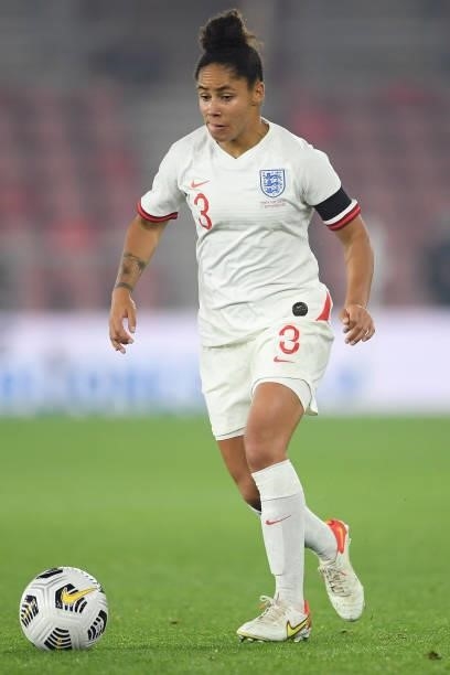Demi Stokes of England runs with the ball during the FIFA Women's World Cup 2023 Qualifier group D match between England and North Macedonia at St....