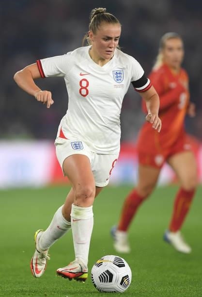Georgia Stanway of England runs with the ball during the FIFA Women's World Cup 2023 Qualifier group D match between England and North Macedonia at...
