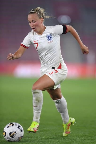 Beth Mead of England runs with the ball during the FIFA Women's World Cup 2023 Qualifier group D match between England and North Macedonia at St....