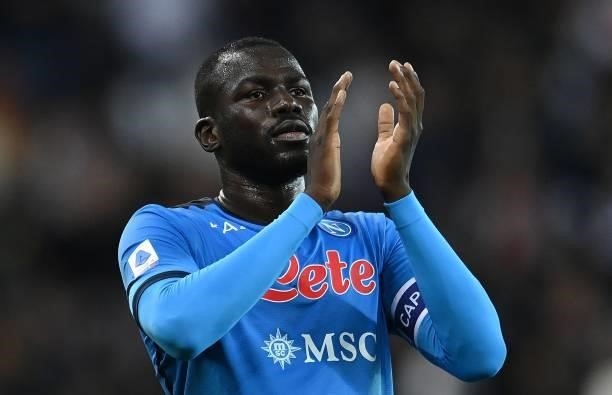 Kalidou Koulibaly of SSC Napoli celebrates the victory after the Serie A match between Udinese Calcio and SSC Napoli at Dacia Arena on September 20,...