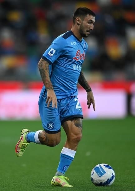 Matteo Politano of SSC Napoli in action during the Serie A match between Udinese Calcio and SSC Napoli at Dacia Arena on September 20, 2021 in Udine,...