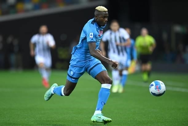 Victor Osimhen of SSC Napoli in action during the Serie A match between Udinese Calcio and SSC Napoli at Dacia Arena on September 20, 2021 in Udine,...