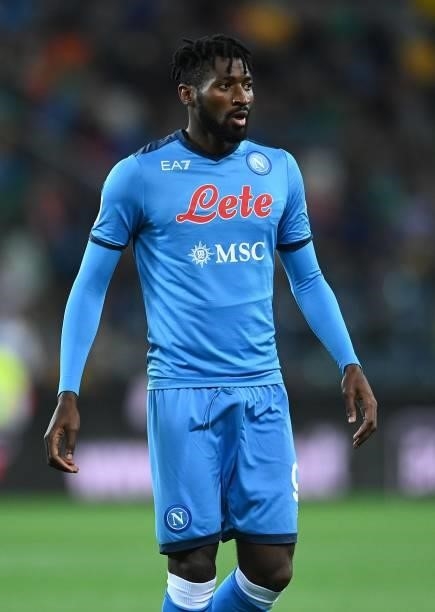 Andrè Anguissa of SSC Napoli looks on during the Serie A match between Udinese Calcio and SSC Napoli at Dacia Arena on September 20, 2021 in Udine,...