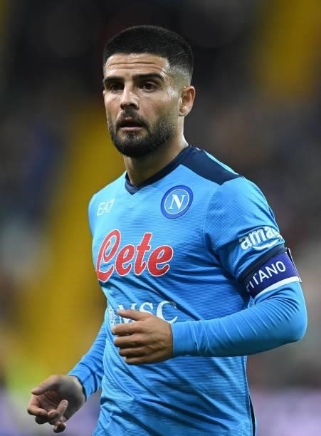 Lorenzo Insigne of SSC Napoli looks on during the Serie A match between Udinese Calcio and SSC Napoli at Dacia Arena on September 20, 2021 in Udine,...