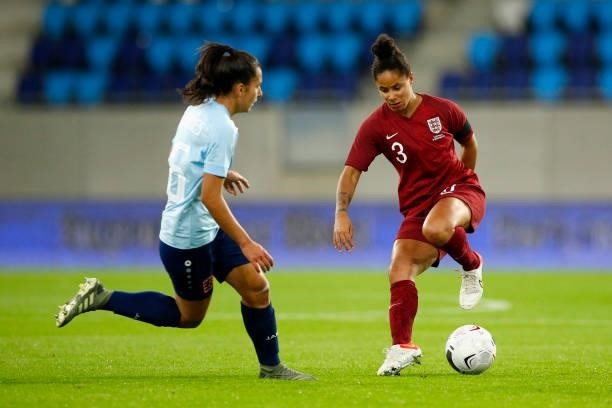 Demi Stokes of England runs with the ball during the FIFA Women's World Cup 2023 Qualifier group D match between Luxembourg and England at the...
