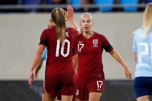 Beth Mead of England celebrates their side's sixth goal, an own goal by Jessica Berscheid of Luxembourg during the FIFA Women's World Cup 2023...