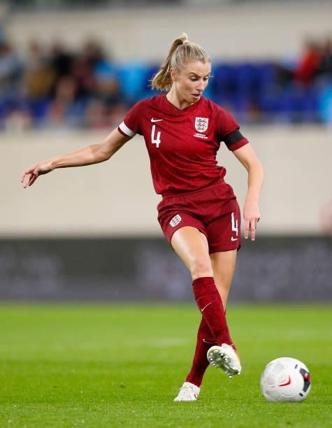Leah Williamson of England runs with the ball during the FIFA Women's World Cup 2023 Qualifier group D match between Luxembourg and England at the...