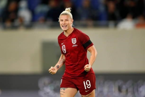 Beth England of England celebrates after scoring their side's tenth goal during the FIFA Women's World Cup 2023 Qualifier group D match between...