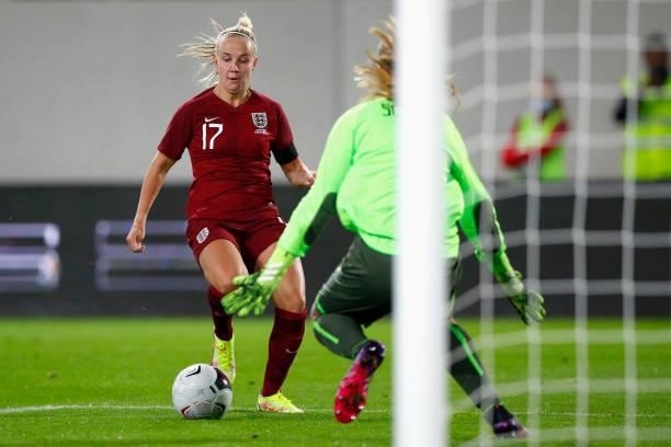 Beth Mead of England shoots during the FIFA Women's World Cup 2023 Qualifier group D match between Luxembourg and England at the Luxembourg National...