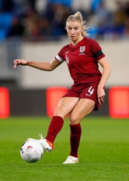 Leah Williamson of England makes a pass during the FIFA Women's World Cup 2023 Qualifier group D match between Luxembourg and England at the...