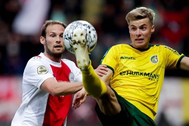 Daley Blind of Ajax and Emil Hansson of Fortuna Sittard during the Dutch Eredivisie match between Fortuna Sittard and Ajax at Fortuna Sittard Stadion...