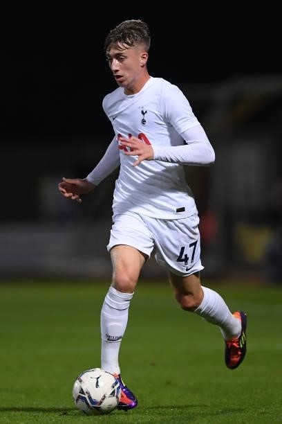 Jack Clarke of Tottenham Hotspur runs with the ball during the Papa John's Trophy Group P match between Cambridge United and Tottenham Hotspur U21 at...