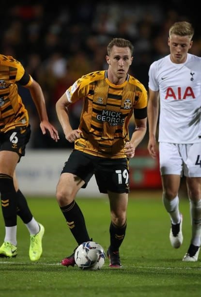 Adam May of Cambridge United in action during the Papa John's Trophy match between Cambridge United and Tottenham Hotspur U21 at Abbey Stadium on...