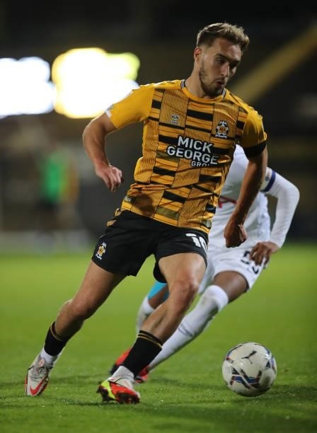 Sam Smith of Cambridge United in action during the Papa John's Trophy match between Cambridge United and Tottenham Hotspur U21 at Abbey Stadium on...