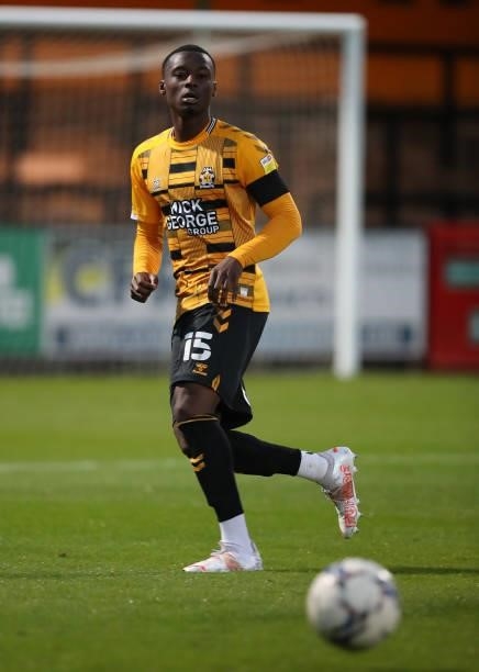 Jubril Okedina of Cambridge United in action during the Papa John's Trophy match between Cambridge United and Tottenham Hotspur U21 at Abbey Stadium...
