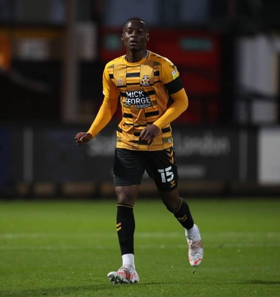 Jubril Okedina of Cambridge United in action during the Papa John's Trophy match between Cambridge United and Tottenham Hotspur U21 at Abbey Stadium...
