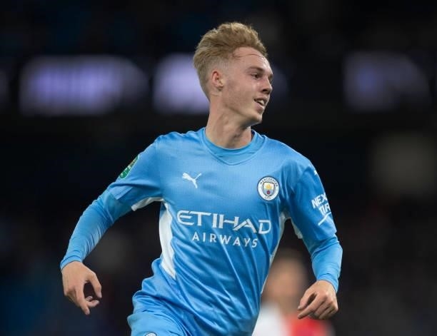 Cole Palmer of Manchester City during the Carabao Cup Third Round match between Manchester City and Wycombe Wanderers F.C. At Etihad Stadium on...