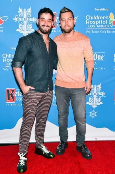 Michael Turchin and Lance Bass attend The Abbey's 16th annual Toy Drive for Children's Hospital LA at The Abbey Food & Bar on September 21, 2021 in...