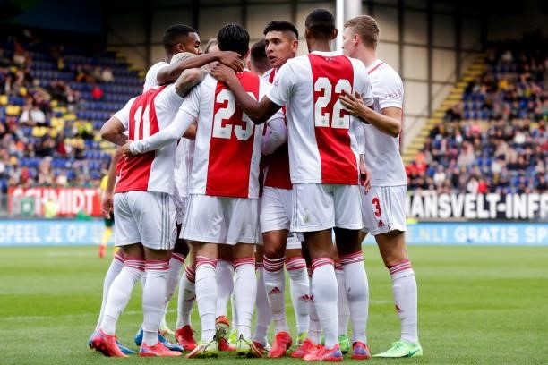 Steven Berghuis of Ajax celebrates with his team mates after scoring his sides first goal during the Dutch Eredivisie match between Fortuna Sittard...