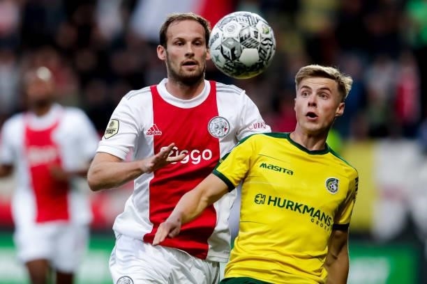 Daley Blind of Ajax and Emil Hansson of Fortuna Sittard during the Dutch Eredivisie match between Fortuna Sittard and Ajax at Fortuna Sittard Stadion...