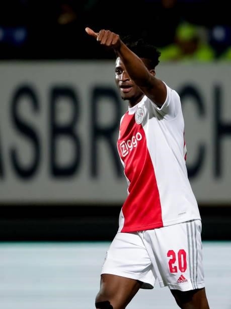 Mohammed Kudus of Ajax celebrates after scoring his sides fourth goal during the Dutch Eredivisie match between Fortuna Sittard and Ajax at Fortuna...