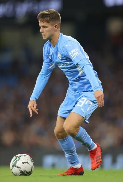 James Mcatee of Manchester City during the Carabao Cup Third Round match between Manchester City and Wycombe Wanderers F.C. At Etihad Stadium on...