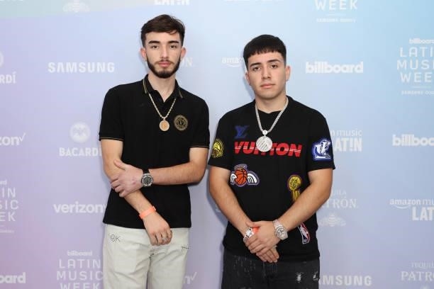 Brian Tovar and Pedro Tovar of Eslabón Armado attend Billboard Latin Music Week 2021 on September 22, 2021 in Miami, Florida.