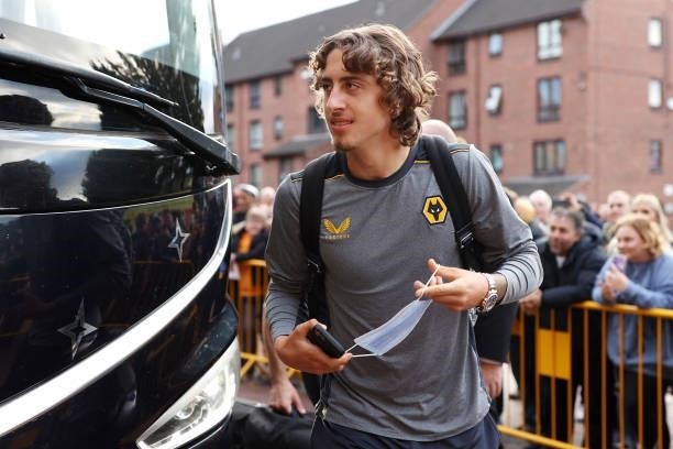 Fabio Silva of Wolverhampton Wanderers arrives at the stadium prior to the Carabao Cup Third Round match between Wolverhampton Wanderers and...