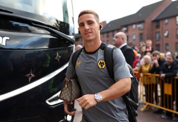 Daniel Podence of Wolverhampton Wanderers arrives at the stadium prior to the Carabao Cup Third Round match between Wolverhampton Wanderers and...
