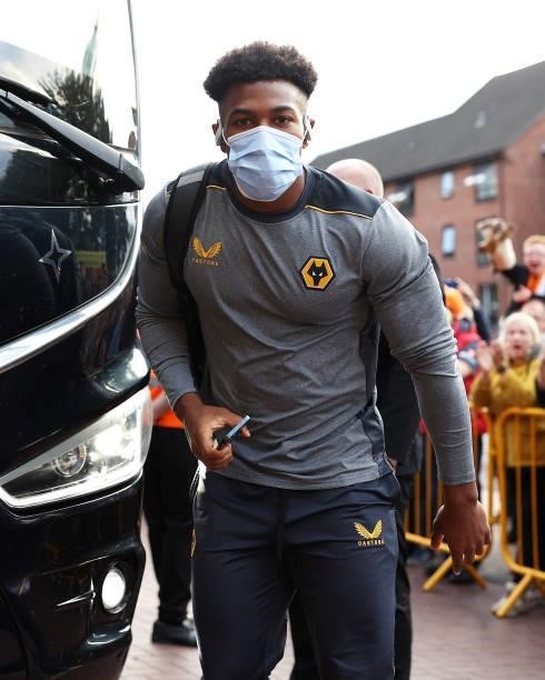 Adama Traore of Wolverhampton Wanderers arrives at the stadium prior to the Carabao Cup Third Round match between Wolverhampton Wanderers and...