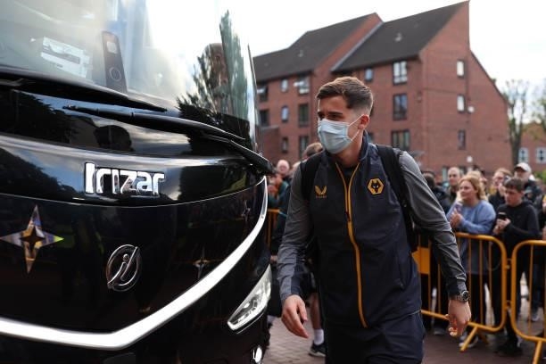 Louie Moulden of Wolverhampton Wanderers arrives at the stadium prior to the Carabao Cup Third Round match between Wolverhampton Wanderers and...