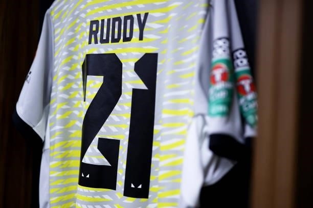 The shirt of John Ruddy of Wolverhampton Wanderers is displayed inside the dressing room prior to the Carabao Cup Third Round match between...