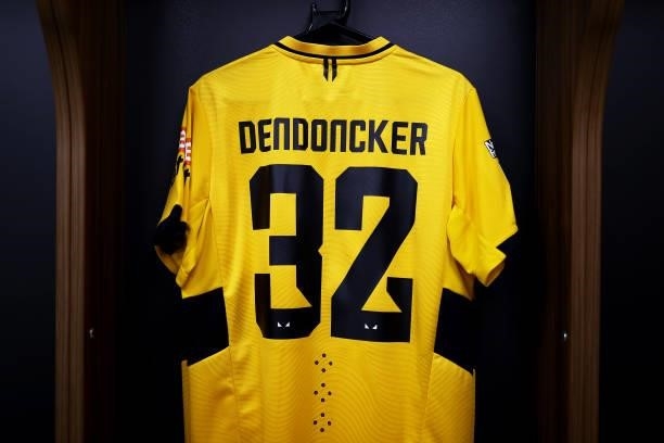 The shirt of Leander Dendoncker of Wolverhampton Wanderers is displayed inside the dressing room prior to the Carabao Cup Third Round match between...