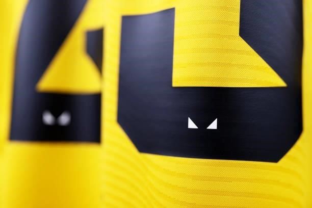 Detailed view of a Wolverhampton Wanderers shirt inside the dressing room prior to the Carabao Cup Third Round match between Wolverhampton Wanderers...