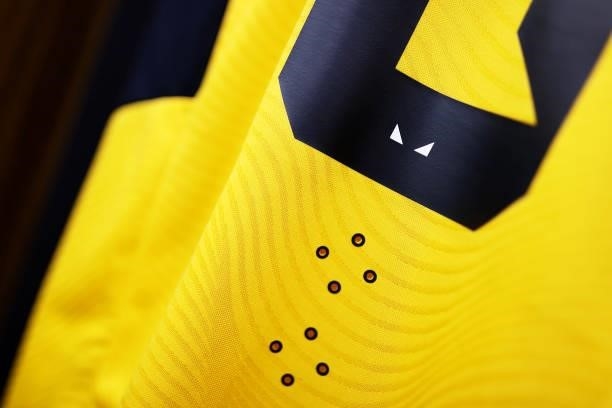 Detailed view of the Wolverhampton Wanderers shirt inside the dressing room prior to the Carabao Cup Third Round match between Wolverhampton...