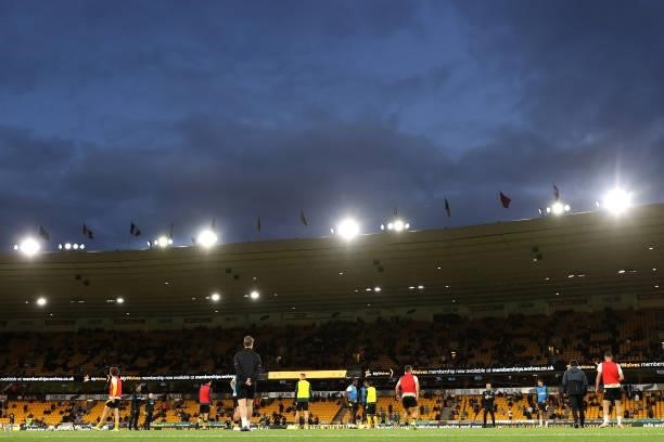 General view inside the stadium as the players warm up prior to the Carabao Cup Third Round match between Wolverhampton Wanderers and Tottenham...