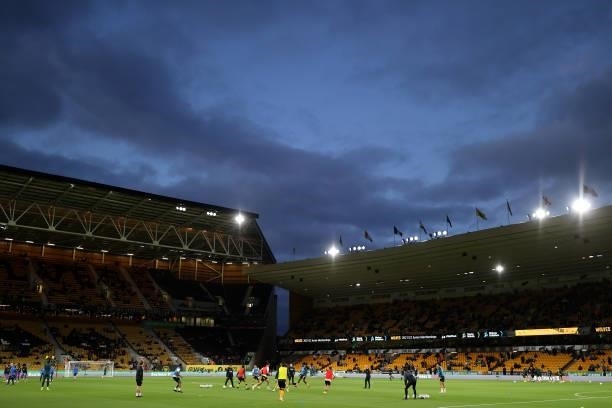 General view inside the stadium as the players warm up prior to the Carabao Cup Third Round match between Wolverhampton Wanderers and Tottenham...