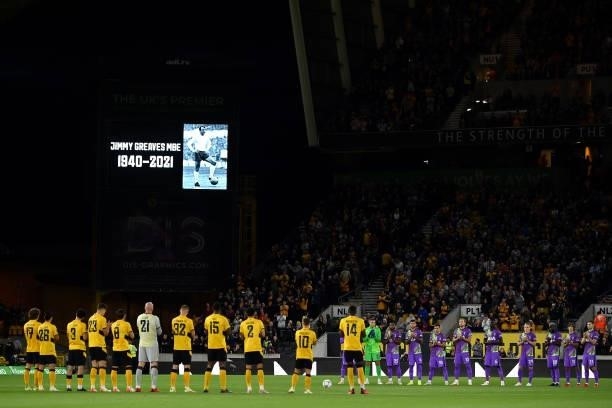 Players, officials and fans hold a minutes applause in memory of Jimmy Greaves prior to kick off in the Carabao Cup Third Round match between...