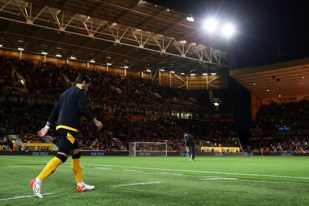 Ruben Neves of Wolverhampton Wanderers leads his team out prior to the Carabao Cup Third Round match between Wolverhampton Wanderers and Tottenham...
