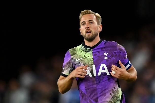 Harry Kane of Tottenham Hotspur looks on during the Carabao Cup Third Round match between Wolverhampton Wanderers and Tottenham Hotspur at Molineux...