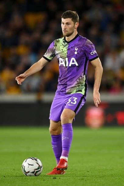 Ben Davies of Tottenham Hotspur on the ball during the Carabao Cup Third Round match between Wolverhampton Wanderers and Tottenham Hotspur at...