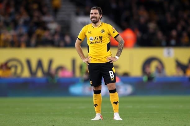 Ruben Neves of Wolverhampton Wanderers reacts during the Carabao Cup Third Round match between Wolverhampton Wanderers and Tottenham Hotspur at...